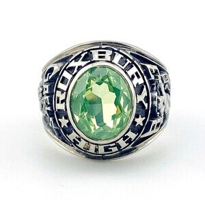 Roxbury High Men’s School Ring Green Stone 1983 Sz 9 Jostens LTM Gaels Tennis